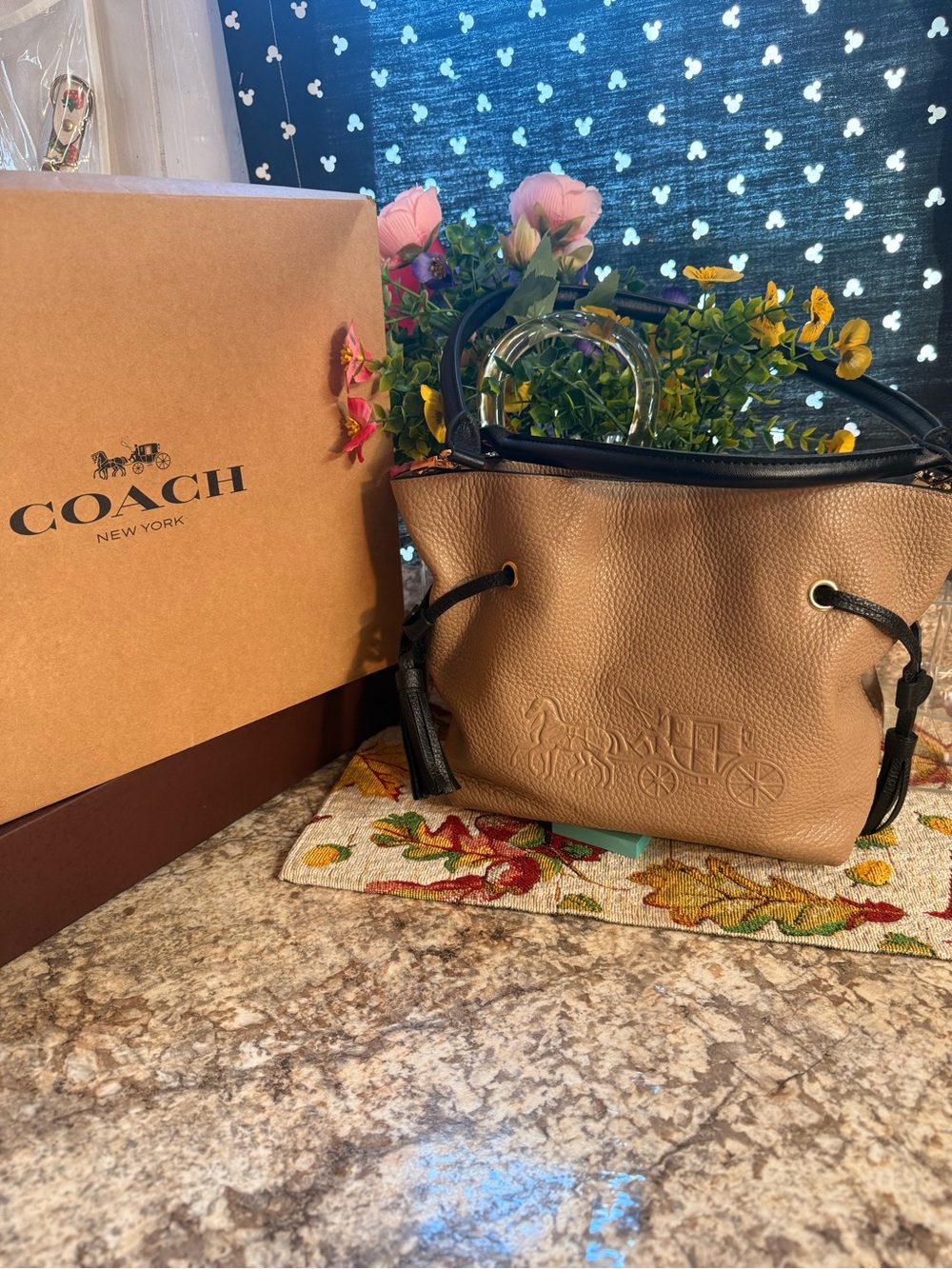 COACH Andy Pebble Leather Small Shoulder/crossbody Bag in Tan with Black Trim